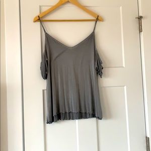 Gray tank top off the shoulder
